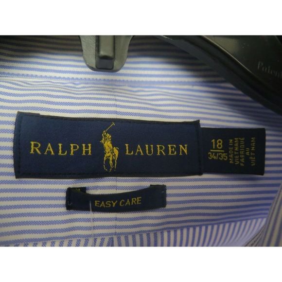 Ralph Lauren Men 18 34/35 Buttondown Shirt L/S Classic Fit Striped Blue White$90 - Picture 3 of 7